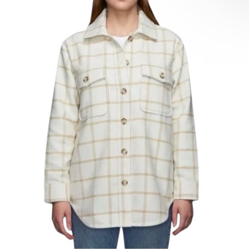 Cream Plaid Shacket Jacket - Women's Lightweight Coat